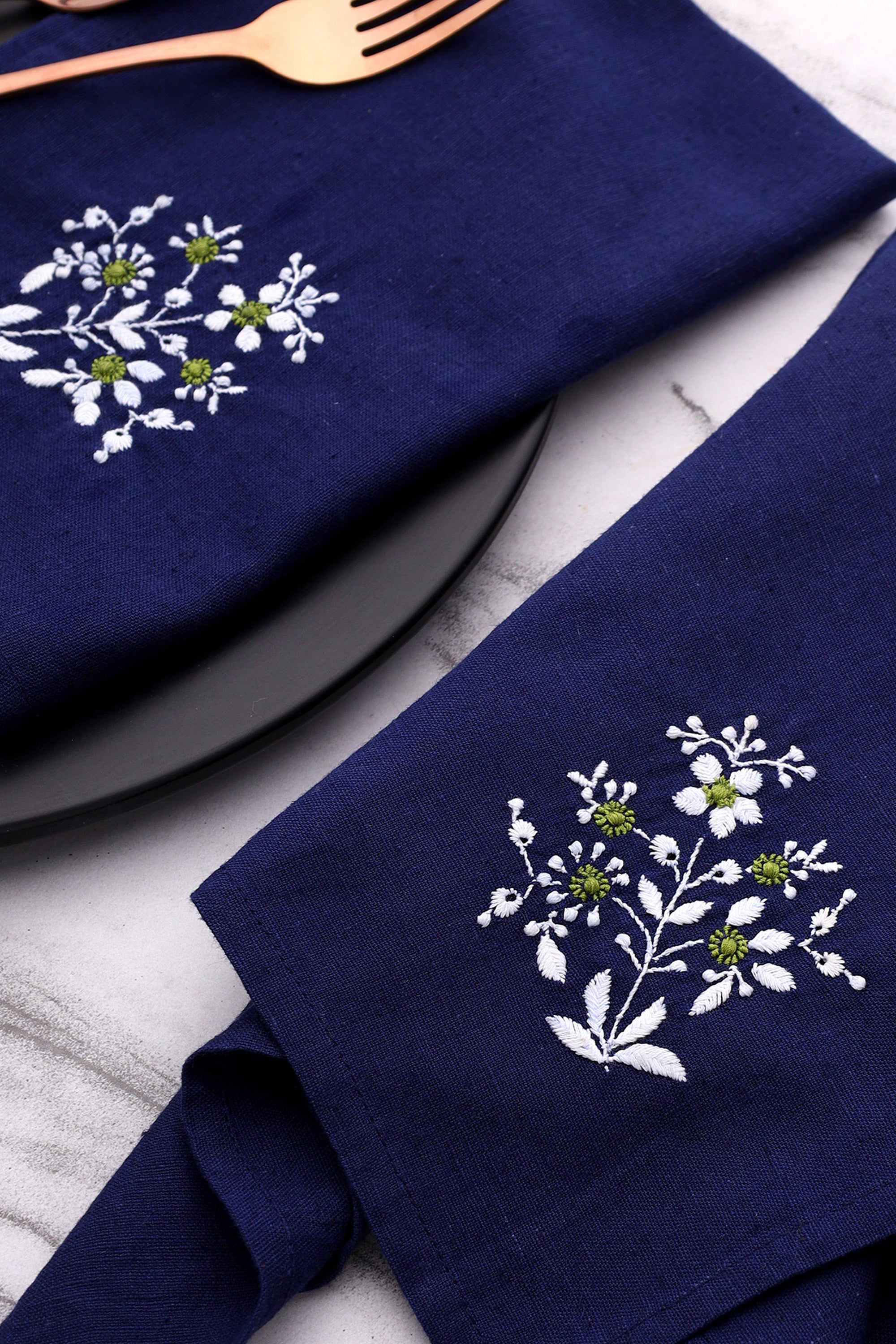 Dinner Napkin | Chilika | Chikankari | Cotton Flax | Set of 2