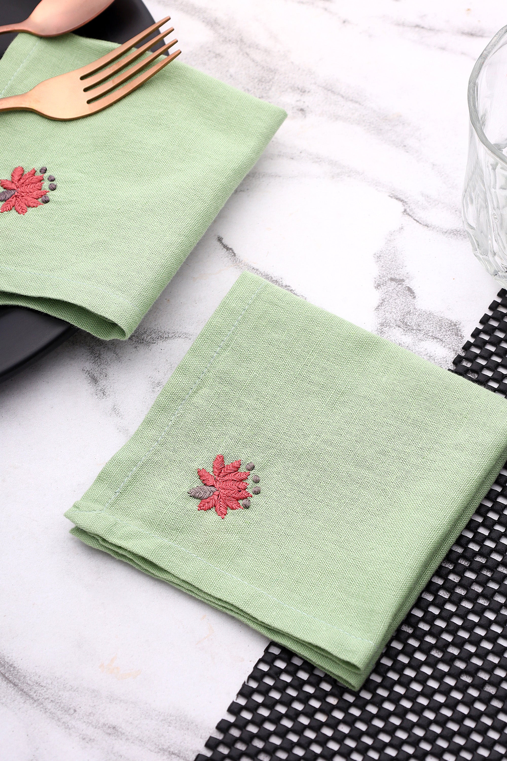 Cocktail Napkin | Kumuda | Chikankari | Cotton Linen | Set of 2