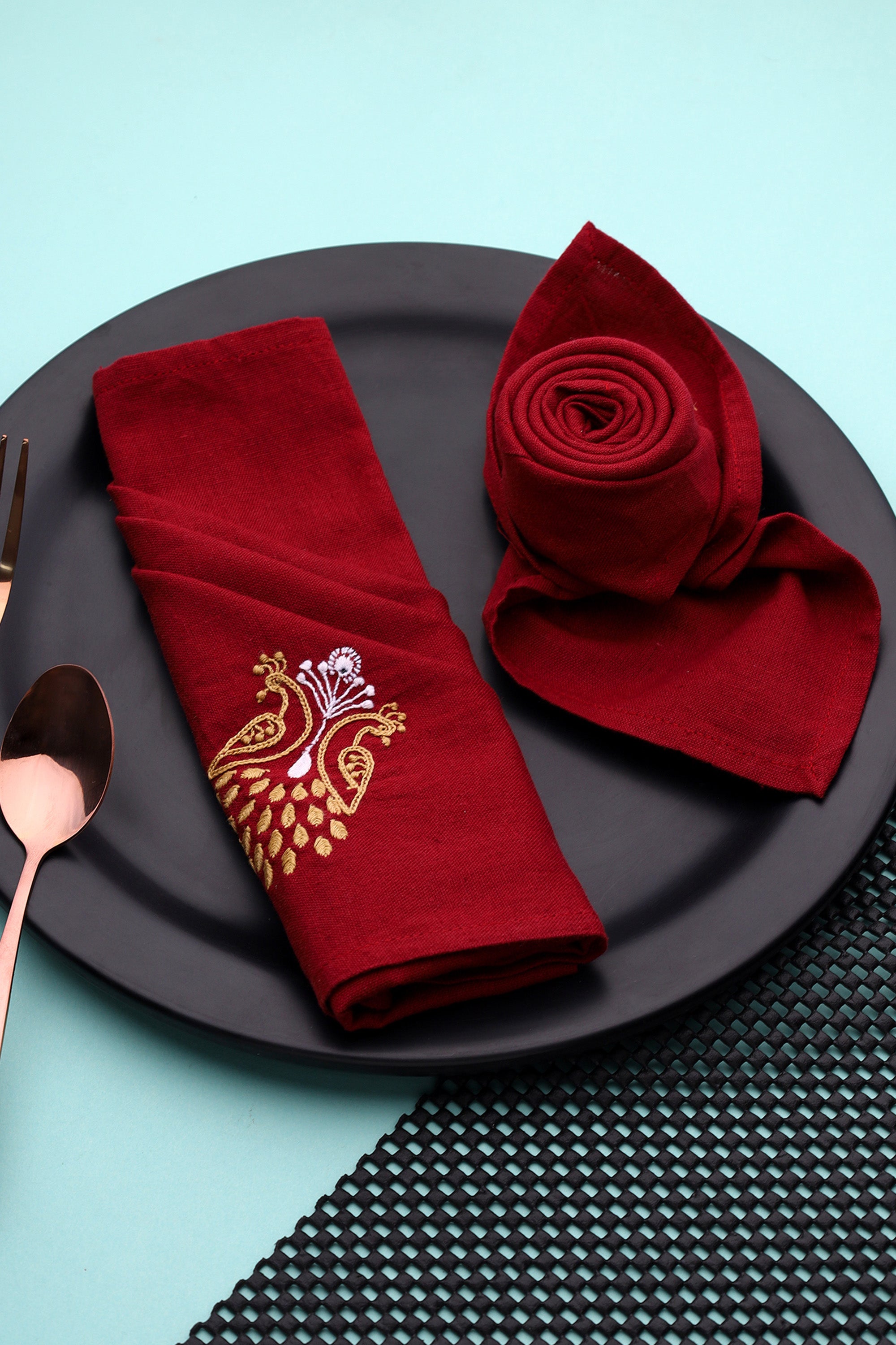 Dinner Napkin | Bherunda | Chikankari | Cotton Flax | Set of 2