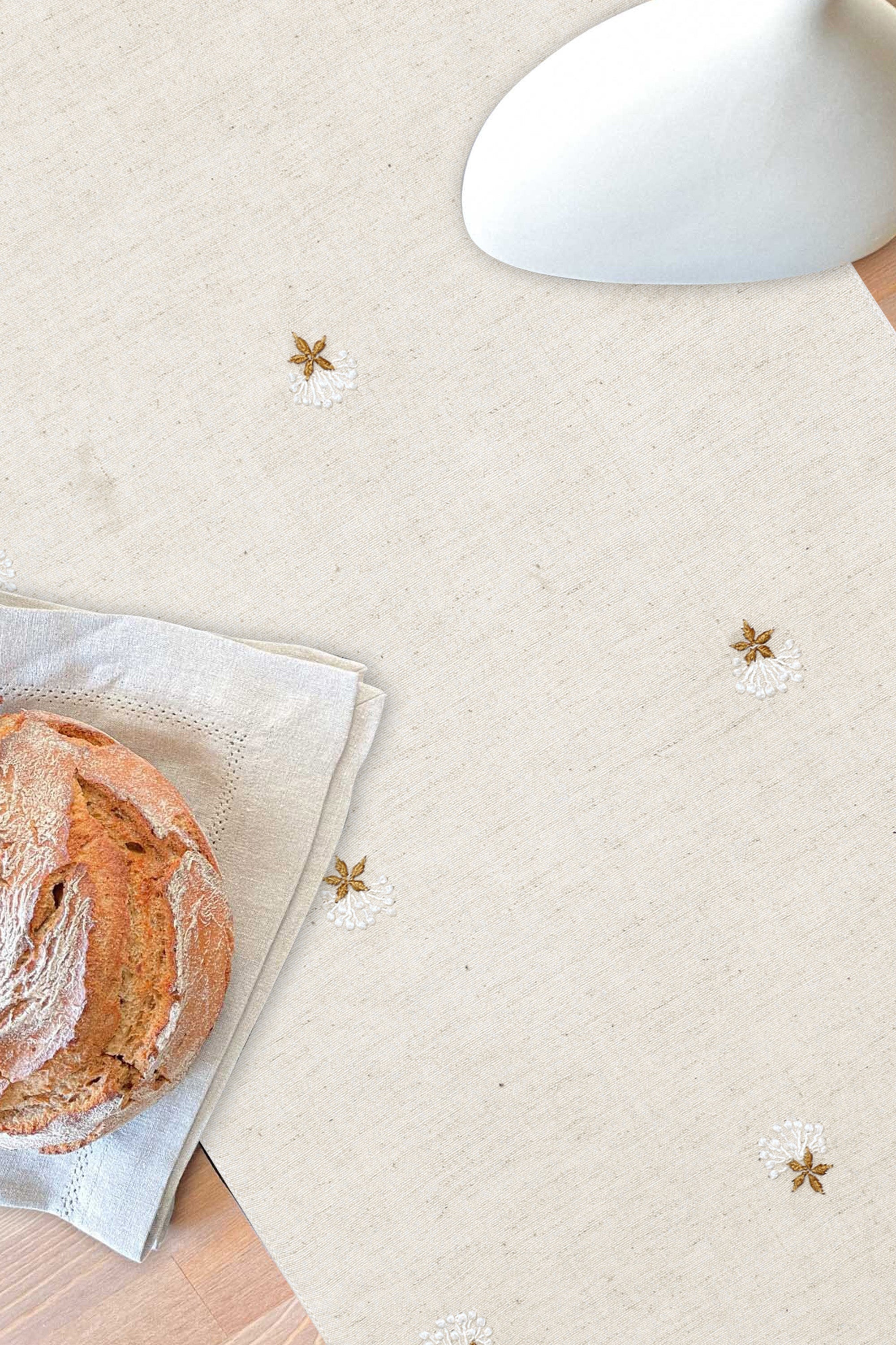 Table Runner | Kapas | Chikankari | Cotton Linen