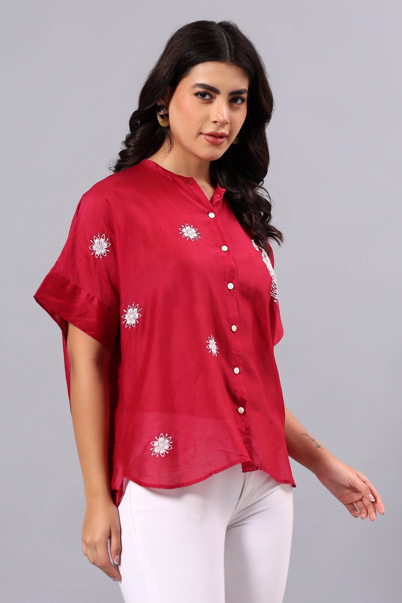 Samaas handcrafted Chikankari Shirt w/h back Cowl