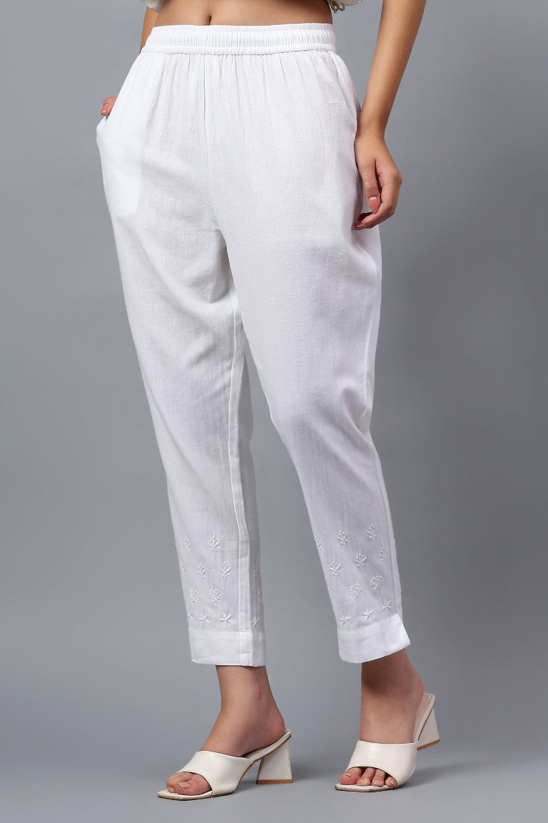 Narrow Pant | Vindhya | Chikankari | Cotton Linen