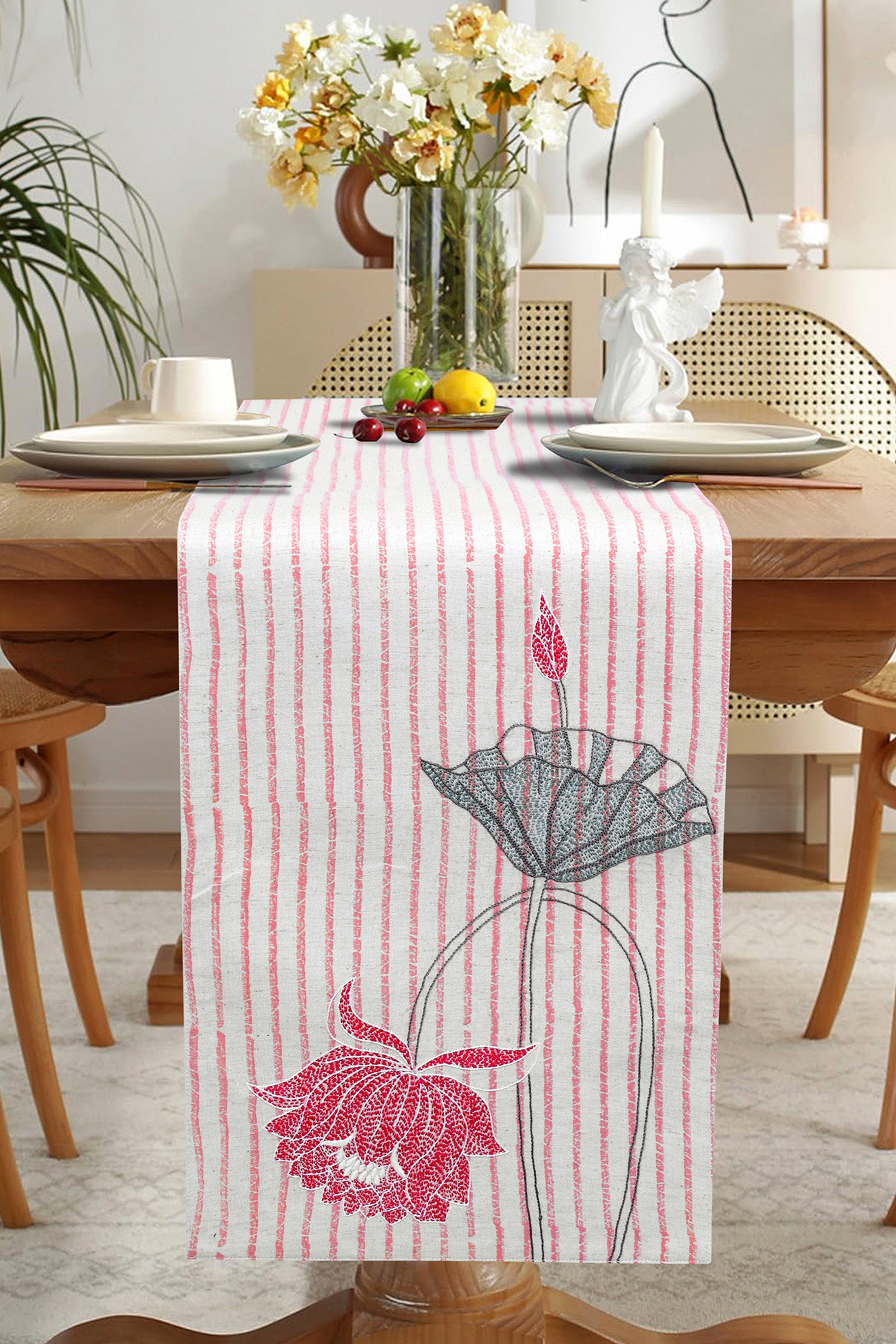 Table Runner | Kadam | Chikankari | Cotton Linen