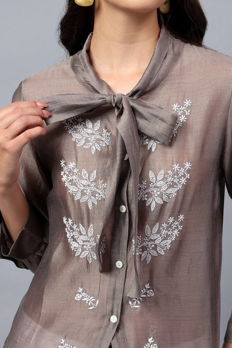 Shirt | Nibandh | Chikankari | Cotton Silk(Chanderi)