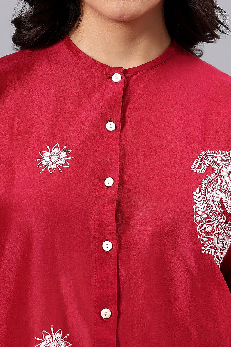 Shirt w/h back Cowl | Samaas | Chikankari | Cotton Silk (Chanderi)