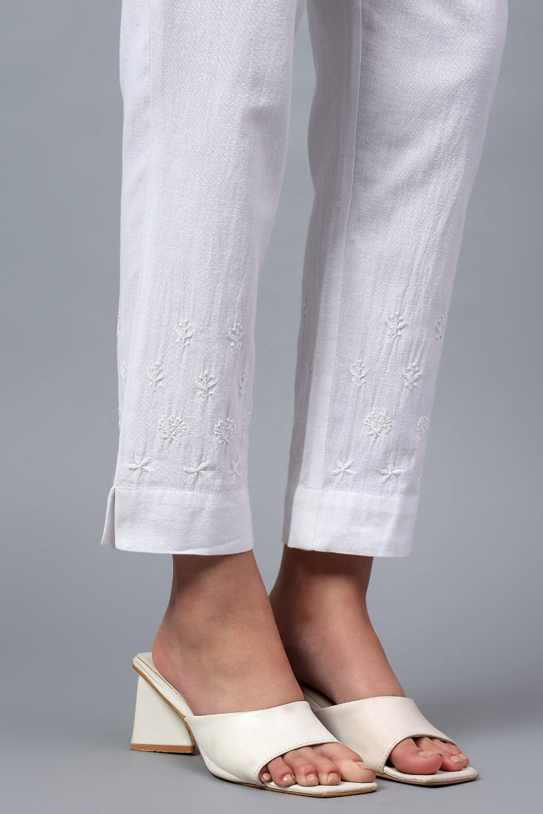 Narrow Pant | Vindhya | Chikankari | Cotton Linen
