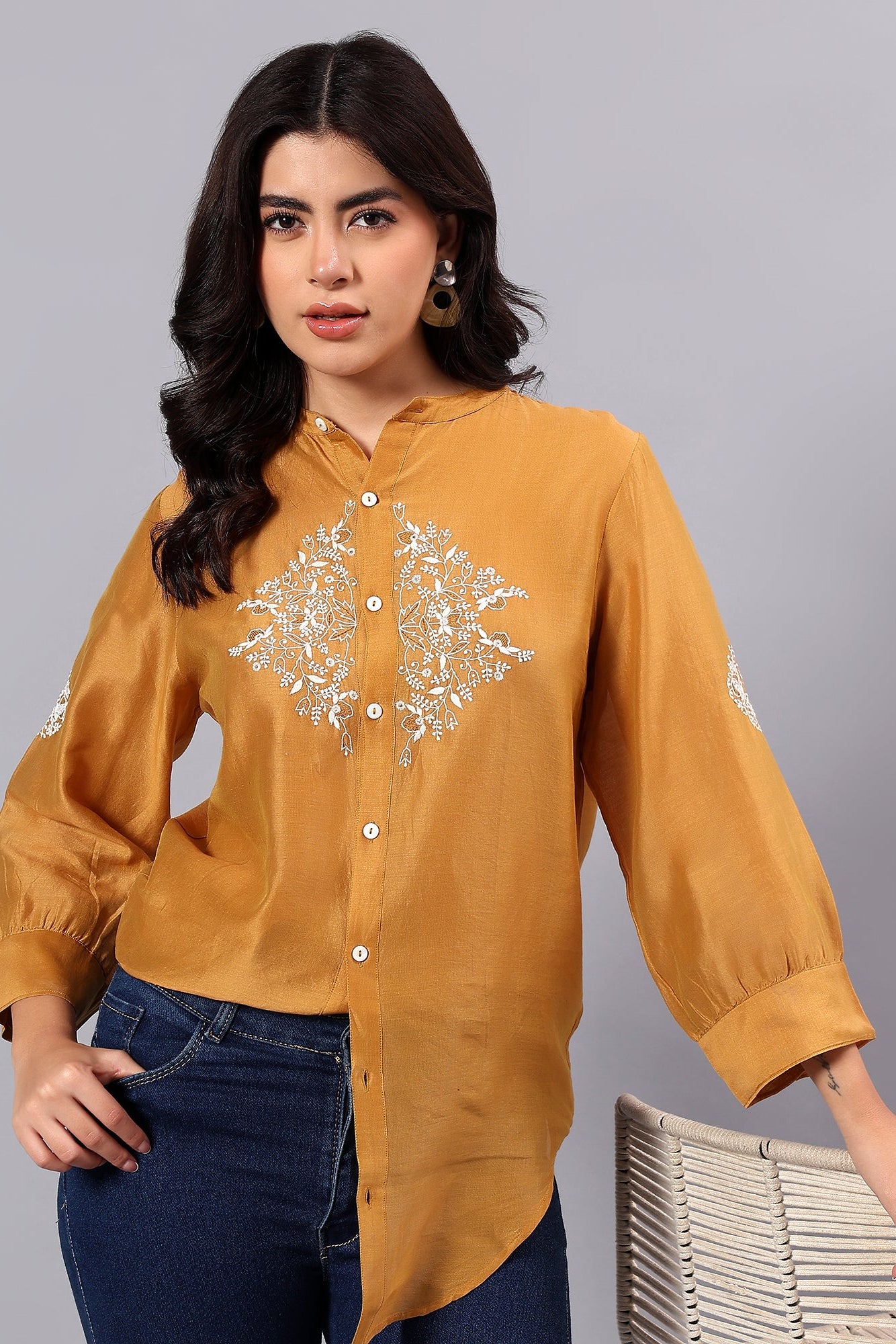 Mandala handcrafted Chikankari  Chanderi Shirt