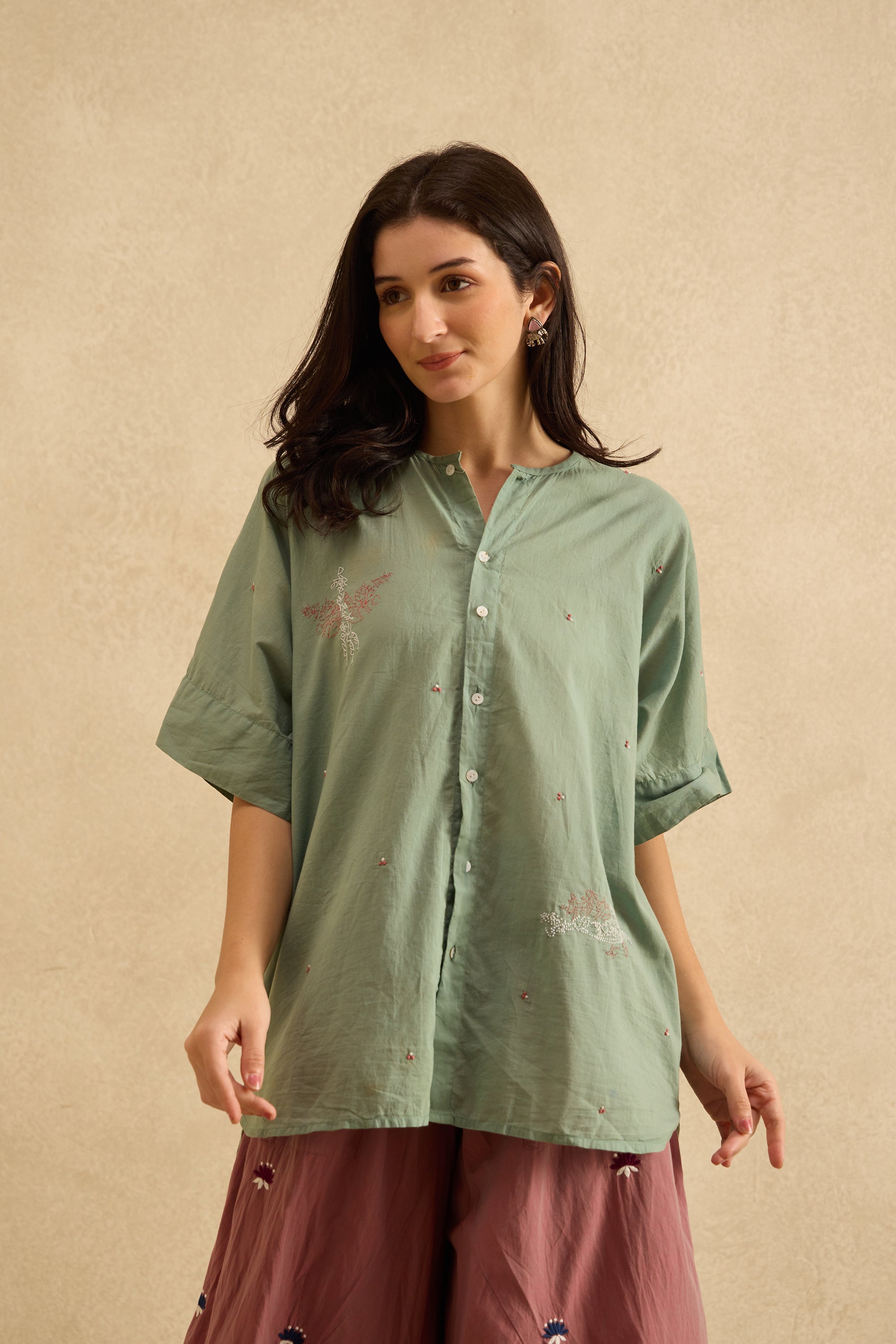 Pravaah handcrafted Chikankari back cowl Shirt