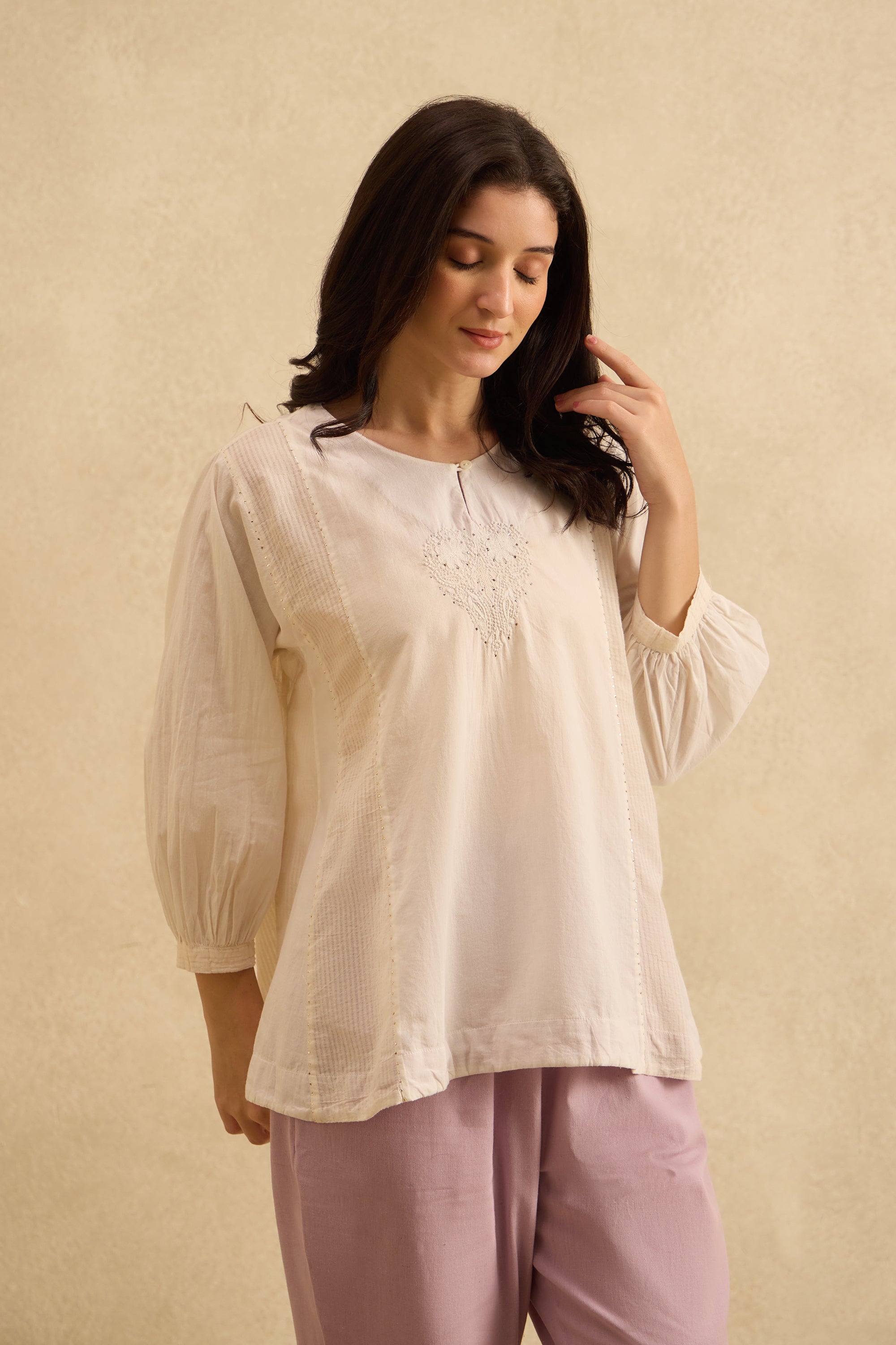 Tlawng handcrafted Chikankari Top