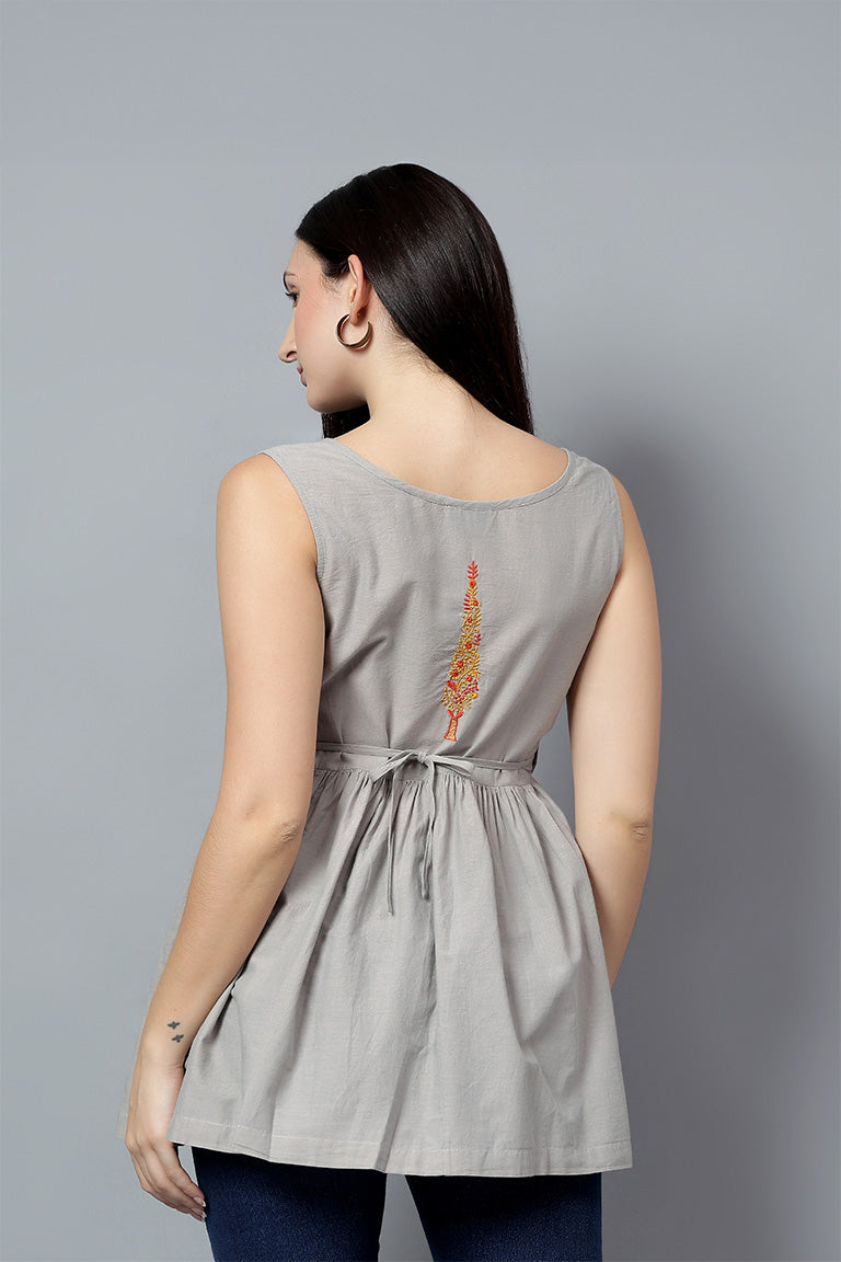 Wrap Top | Vakya | Chikankari | Cotton Chambray