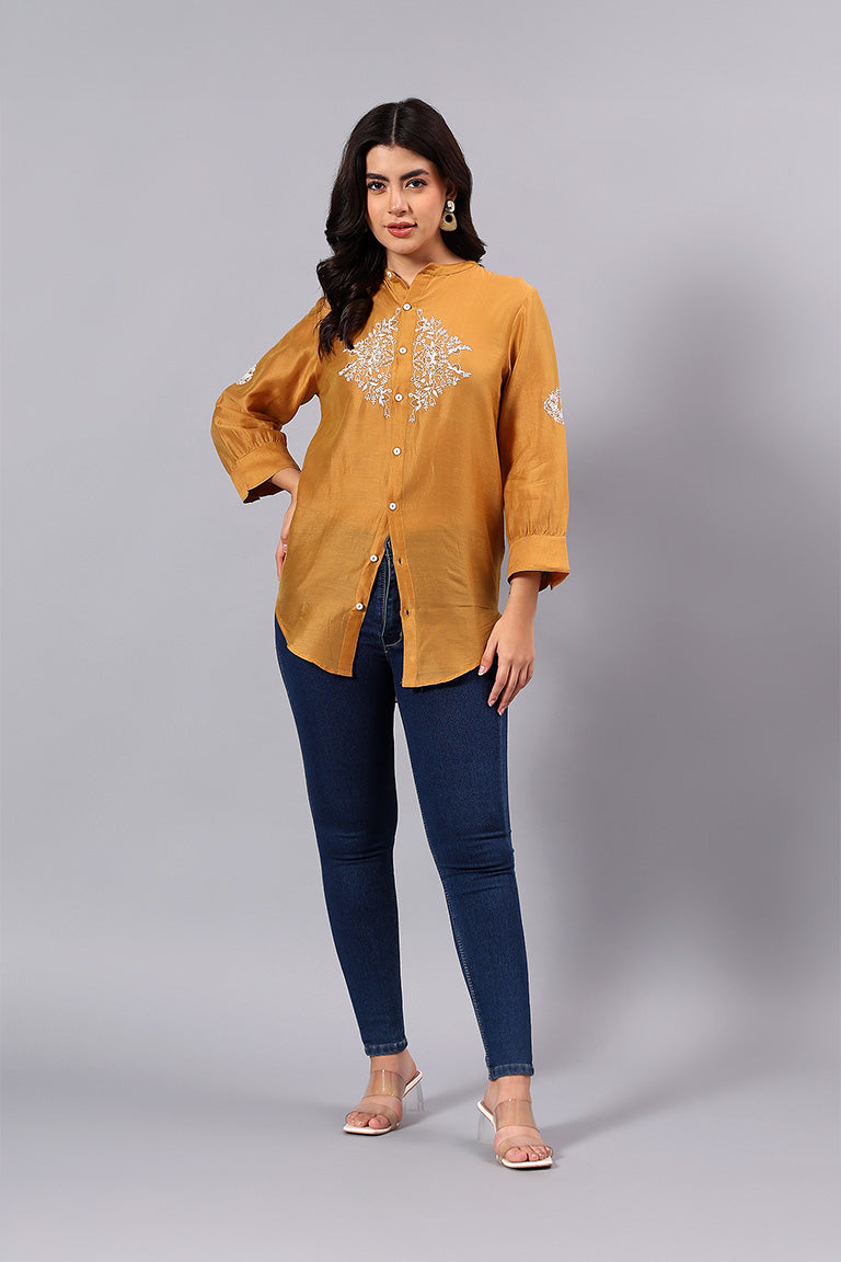 Shirt | Mandala | Chikankari | Cotton Silk(Chanderi)