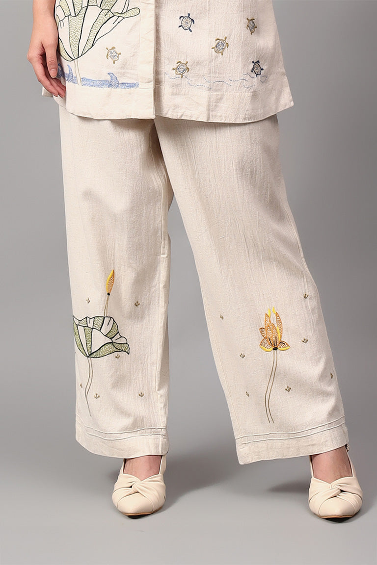 Classic Pant | Orai | Chikankari | Cotton Linen