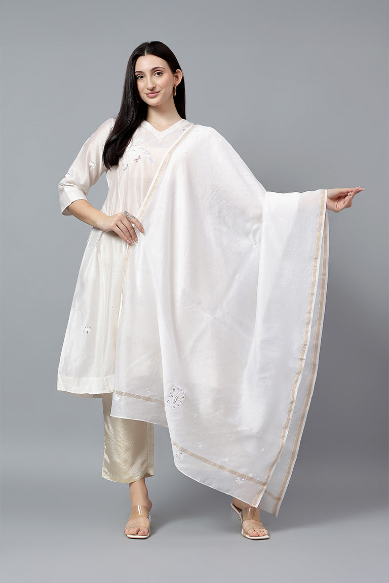 Dupatta | Kumuda | Chikankari | Cotton Silk- Chanderi
