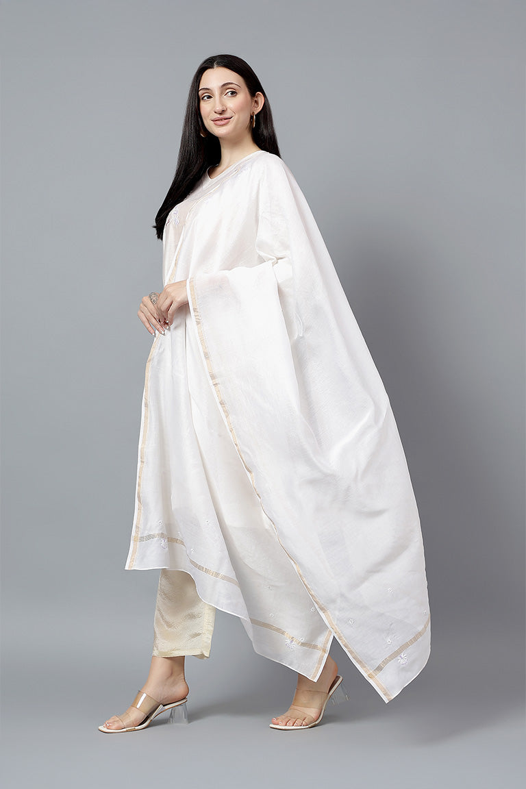 Dupatta | Kumuda | Chikankari | Cotton Silk- Chanderi
