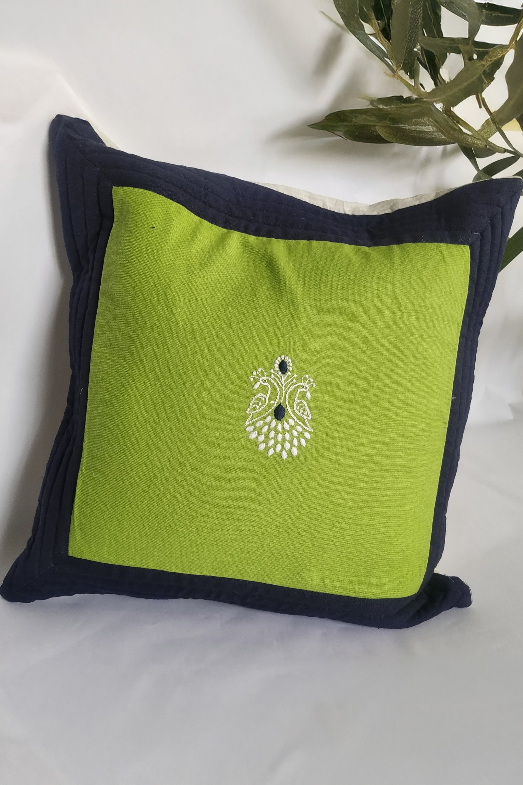 Cushion Cover | Bherunda | Chikankari | Cotton | 16"