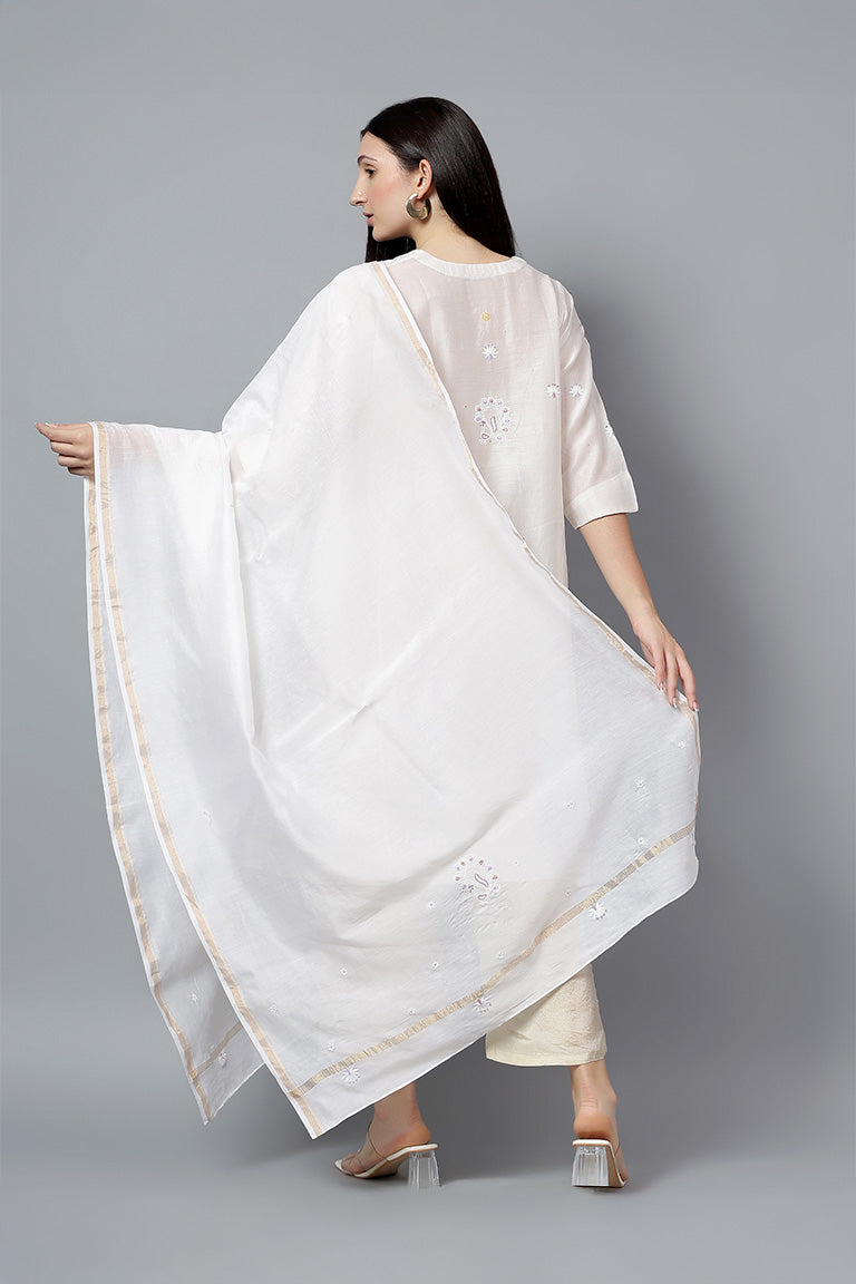 Dupatta | Kumuda | Chikankari | Cotton Silk- Chanderi