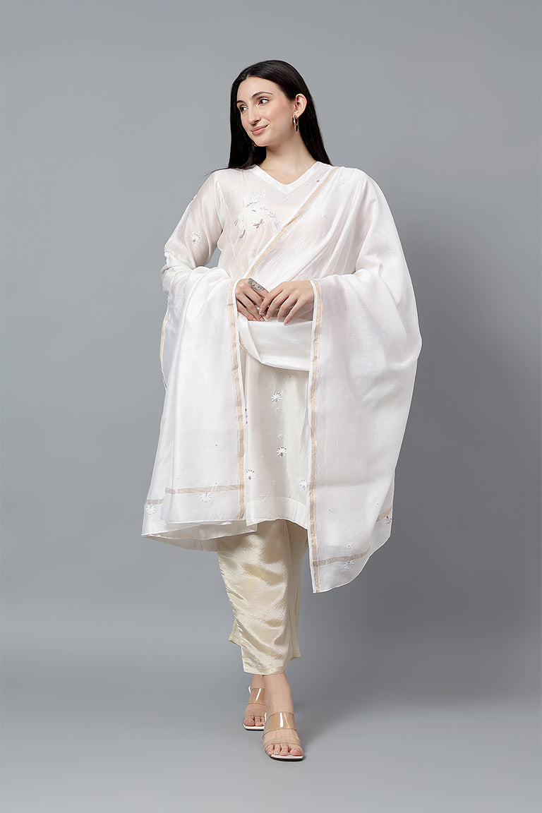 Dupatta | Kumuda | Chikankari | Cotton Silk- Chanderi