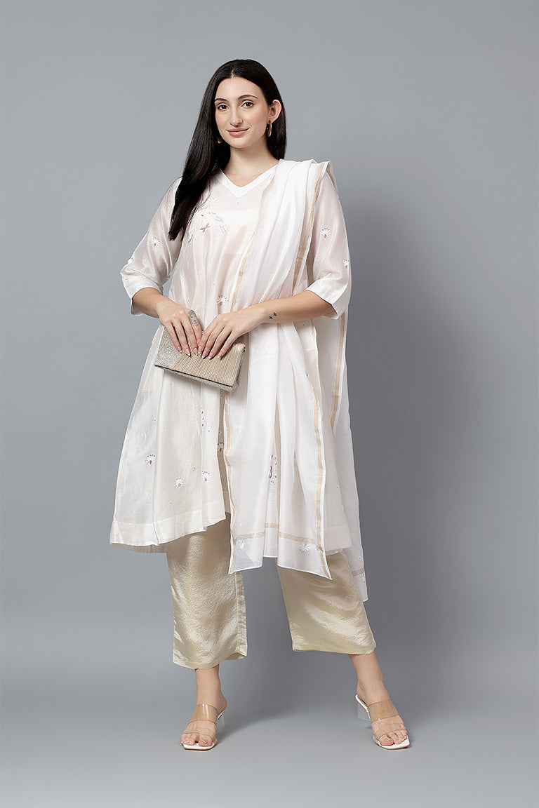 Dupatta | Kumuda | Chikankari | Cotton Silk- Chanderi