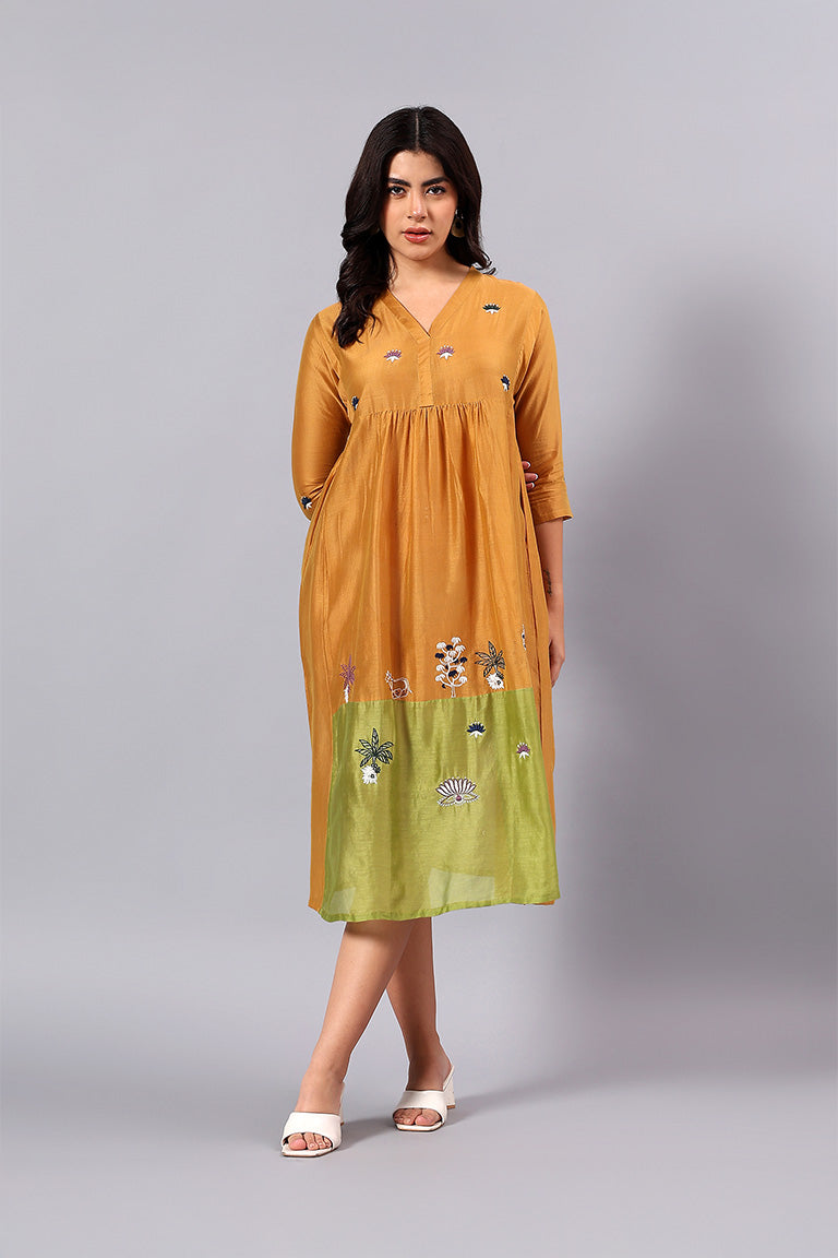 Long Tunic | Tatsam | Chikankari | Cotton Silk (Chanderi)