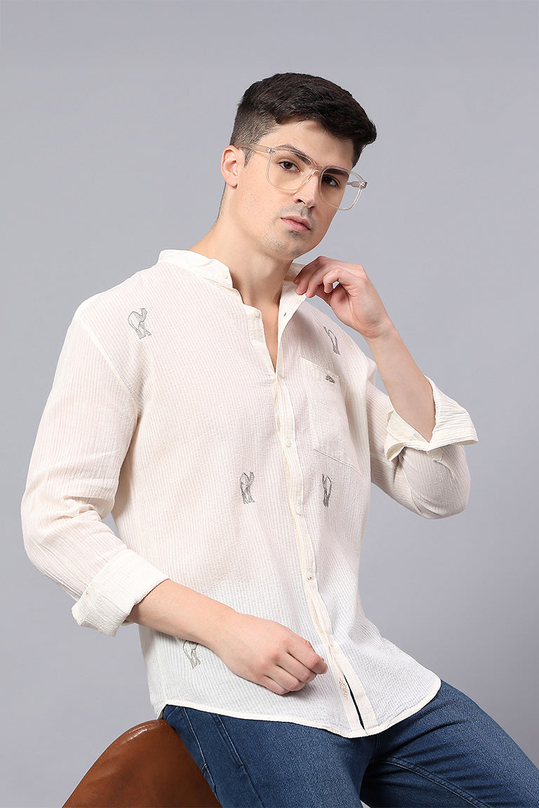 Mandarin Collar Shirt | Atileba | Chikankari | Cotton