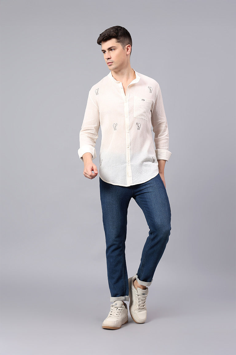 Mandarin Collar Shirt | Atileba | Chikankari | Cotton