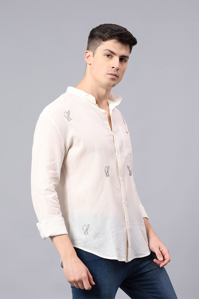 Mandarin Collar Shirt | Atileba | Chikankari | Cotton