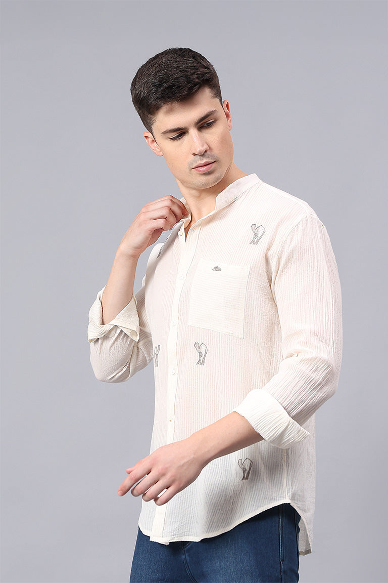 Mandarin Collar Shirt | Atileba | Chikankari | Cotton