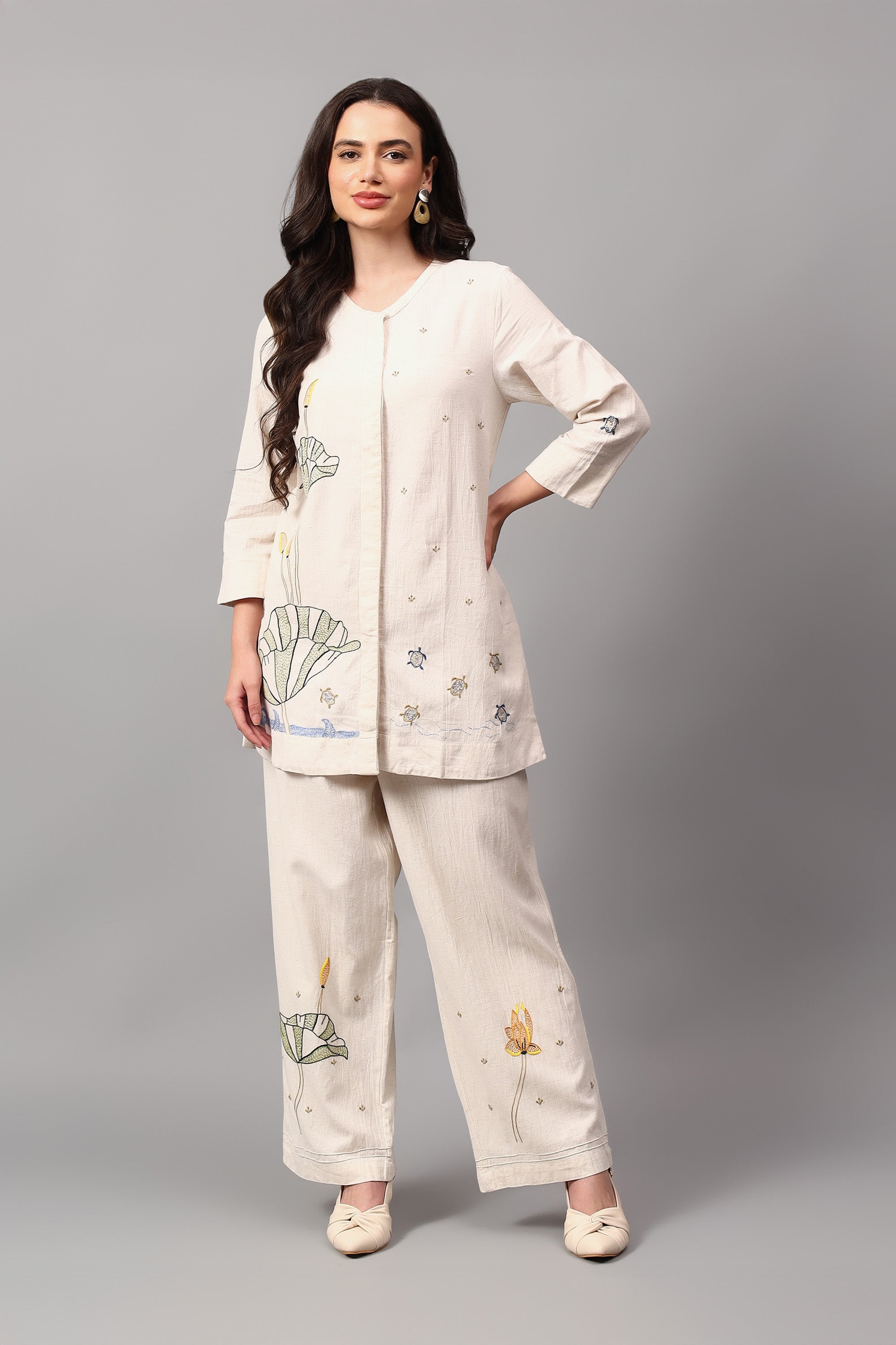 Shirt | Tista | Chikankari | Cotton Flax (linen)