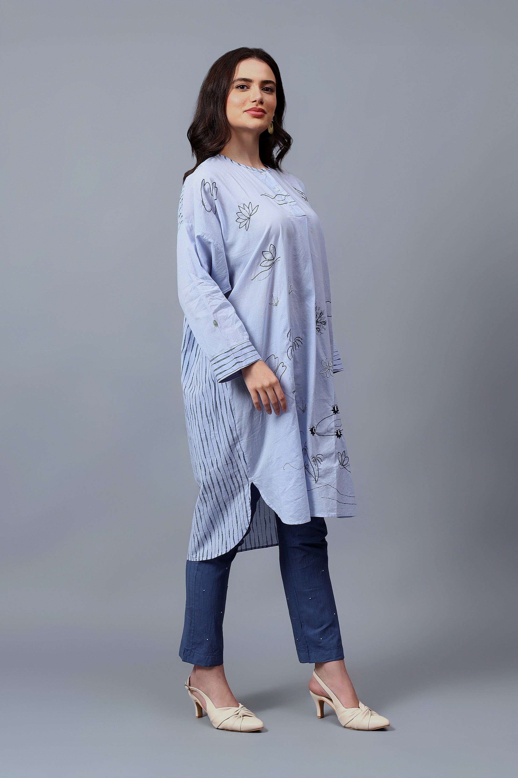 Easy Shirt | Sindhu | Chikankari | Cotton | Blue