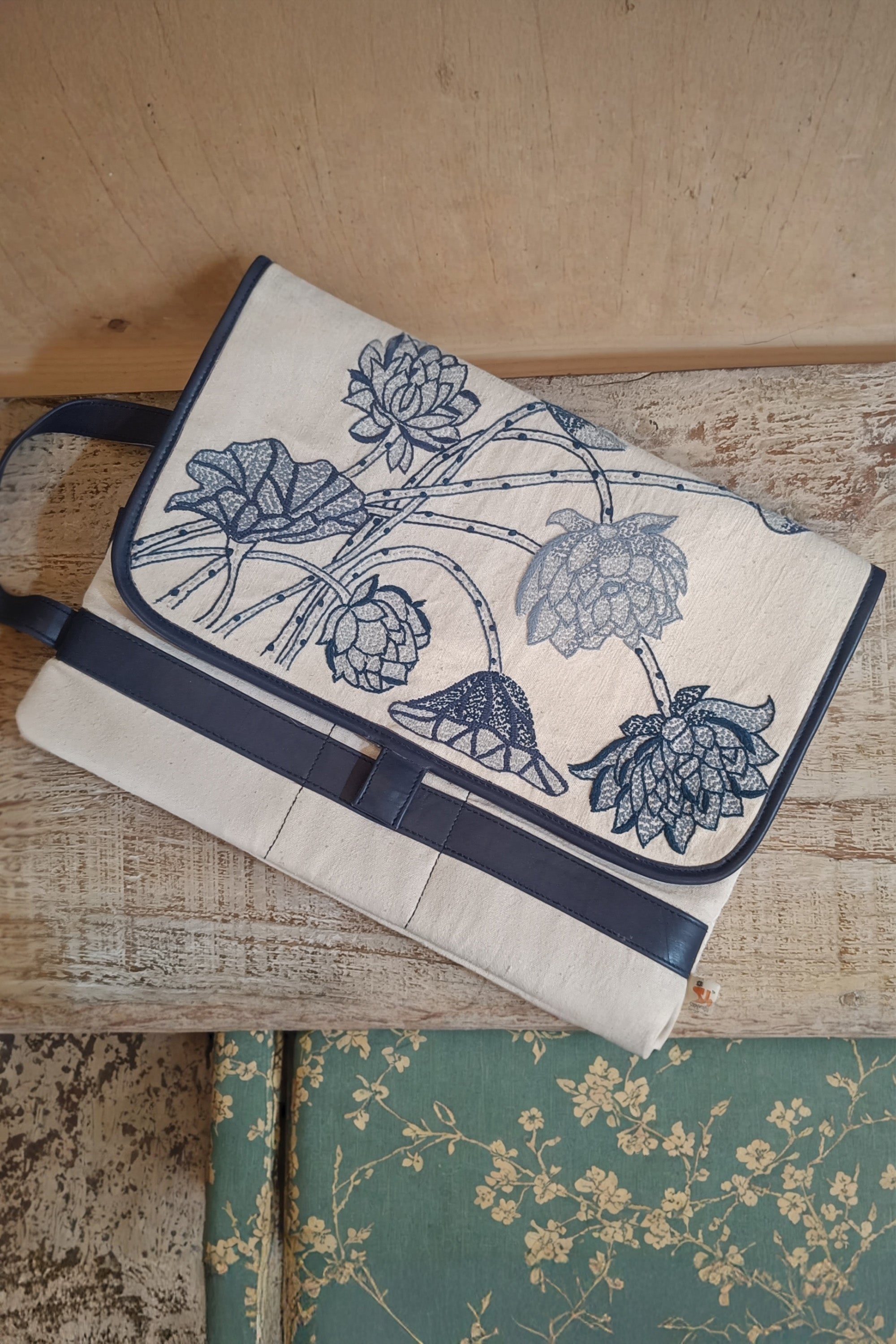 Laptop bag | Kadam | Chikankari | Cotton Canvas