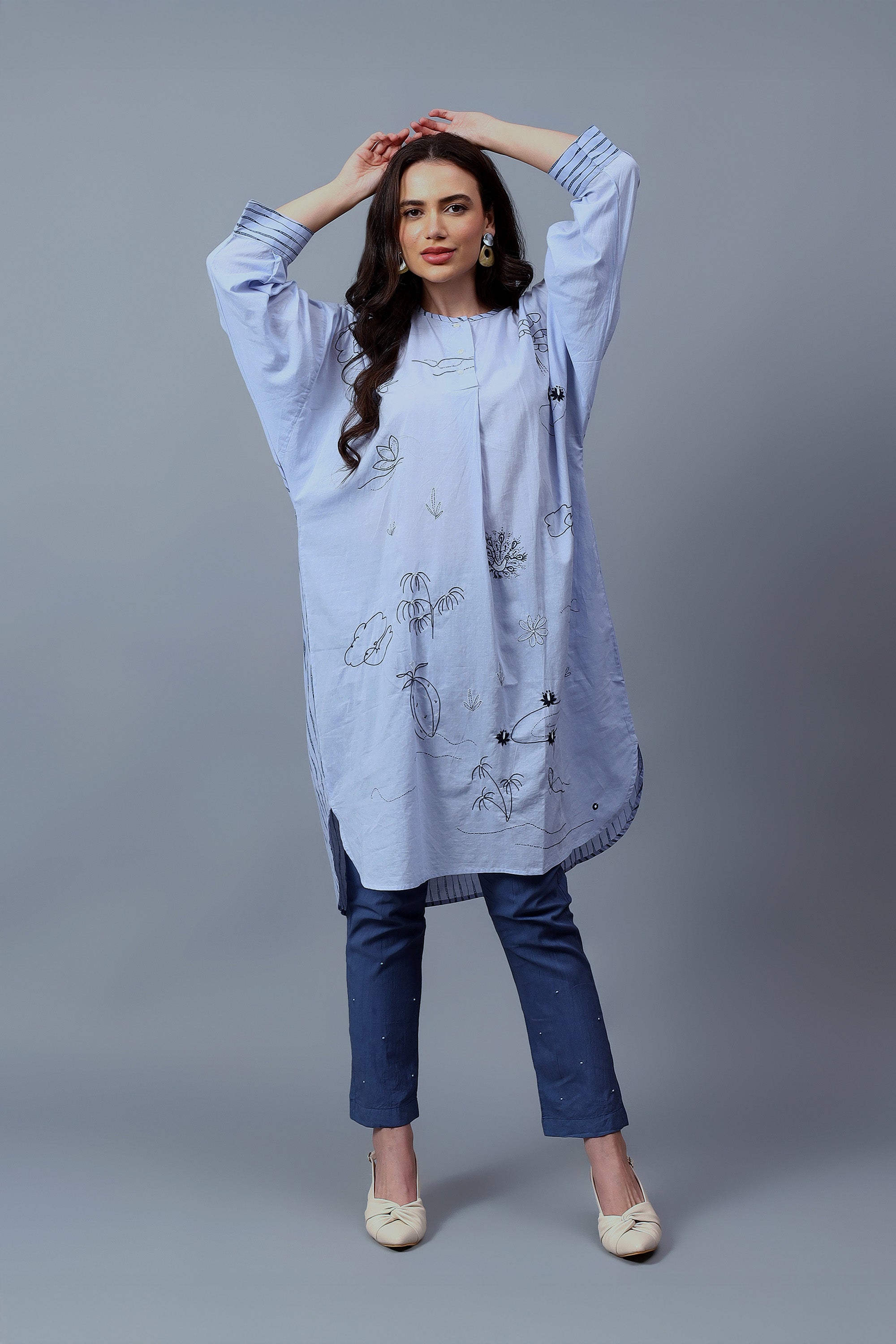 Easy Shirt | Sindhu | Chikankari | Cotton | Blue