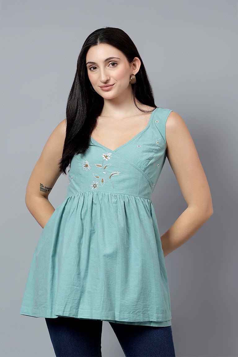 Wrap Top | Shabad | Chikankari | Cotton Chambray