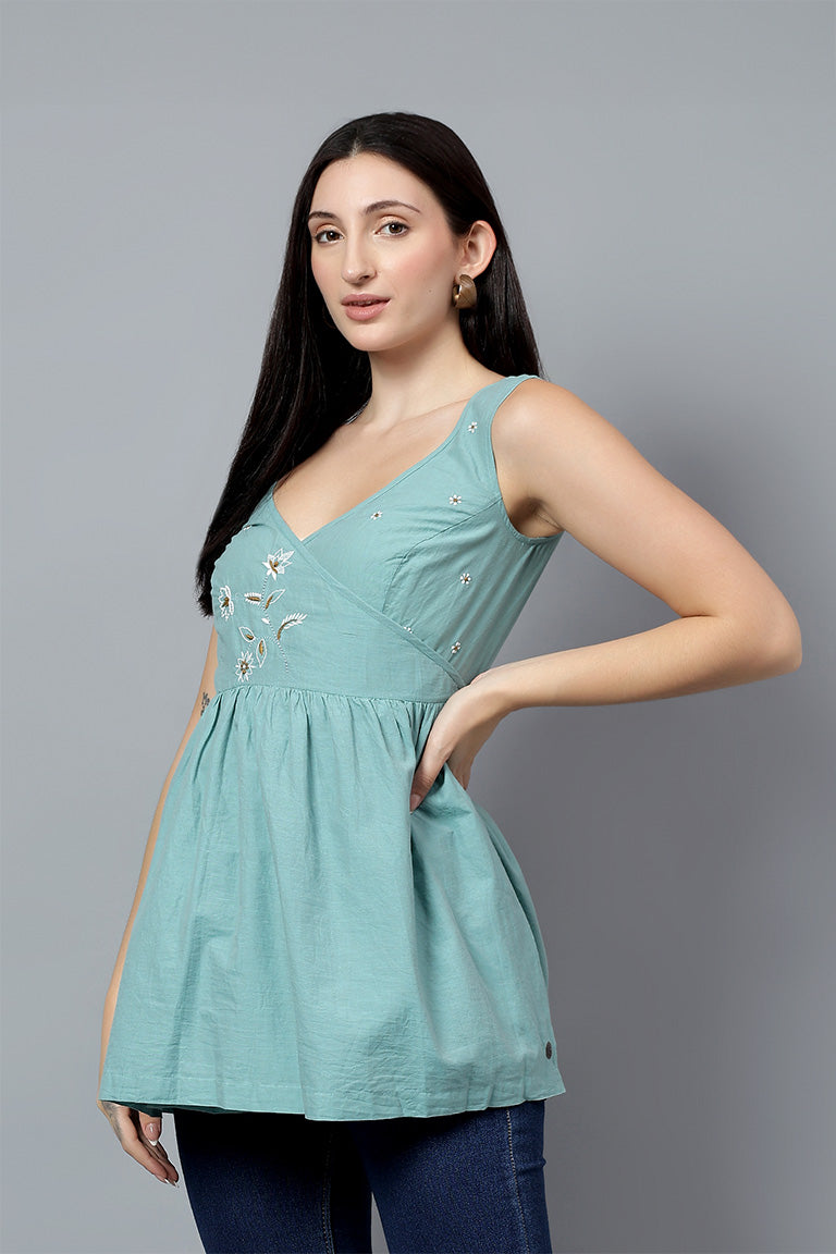 Wrap Top | Shabad | Chikankari | Cotton Chambray
