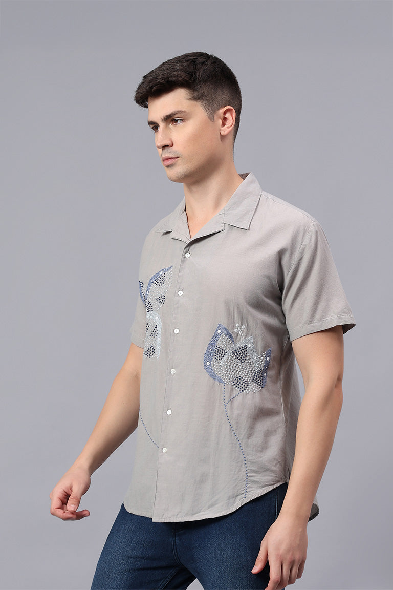 Convertible Collar Shirt | Prasang | Chikankari | Cotton