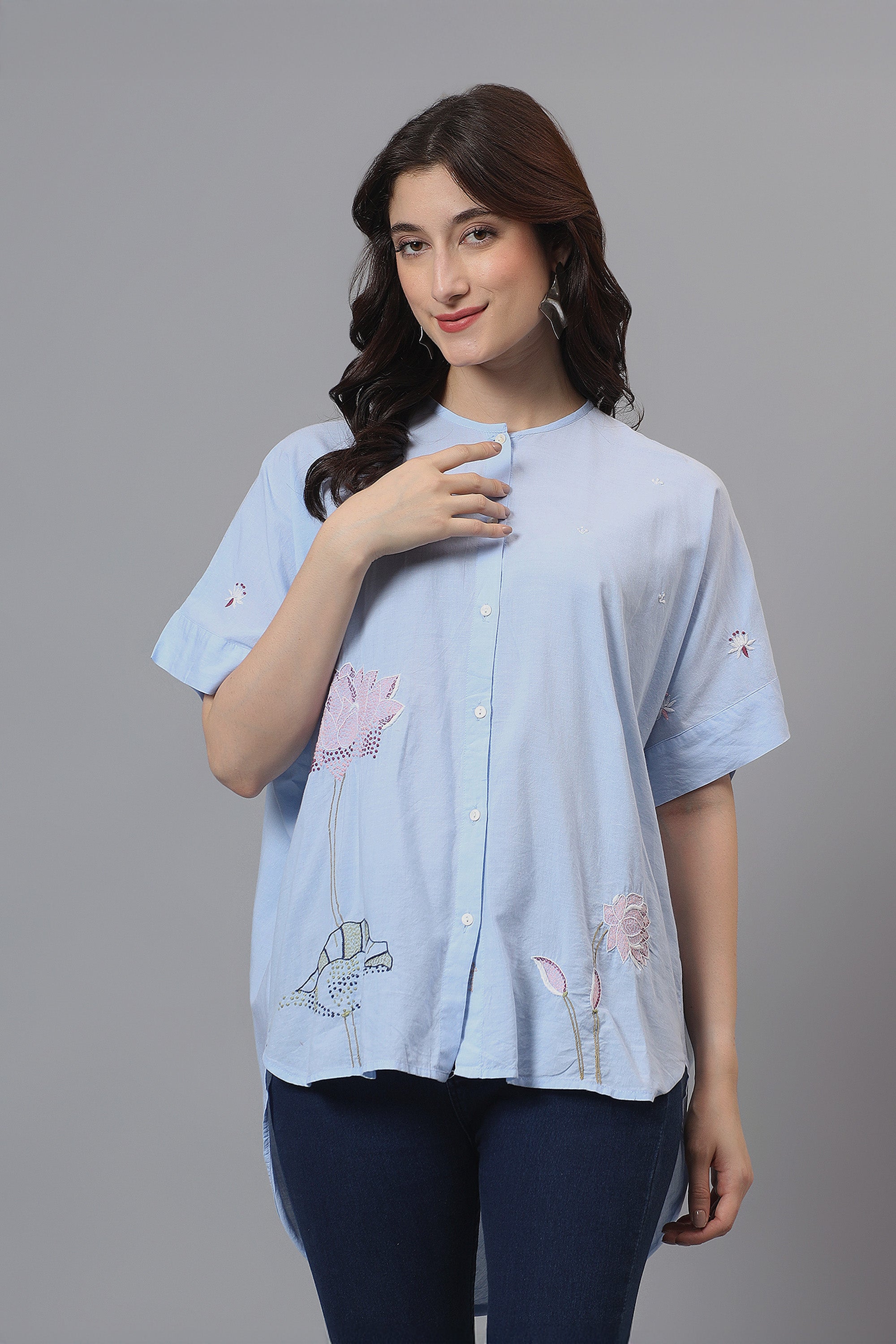 Shirt w/h back Cowl | Paribhasha | Chikankari | Cotton