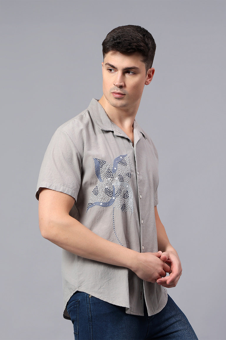 Convertible Collar Shirt | Prasang | Chikankari | Cotton