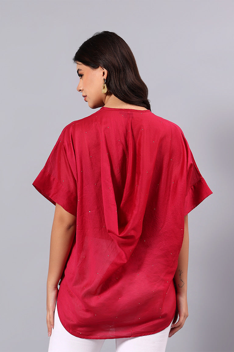 Shirt w/h back Cowl | Samaas | Chikankari | Cotton Silk (Chanderi)