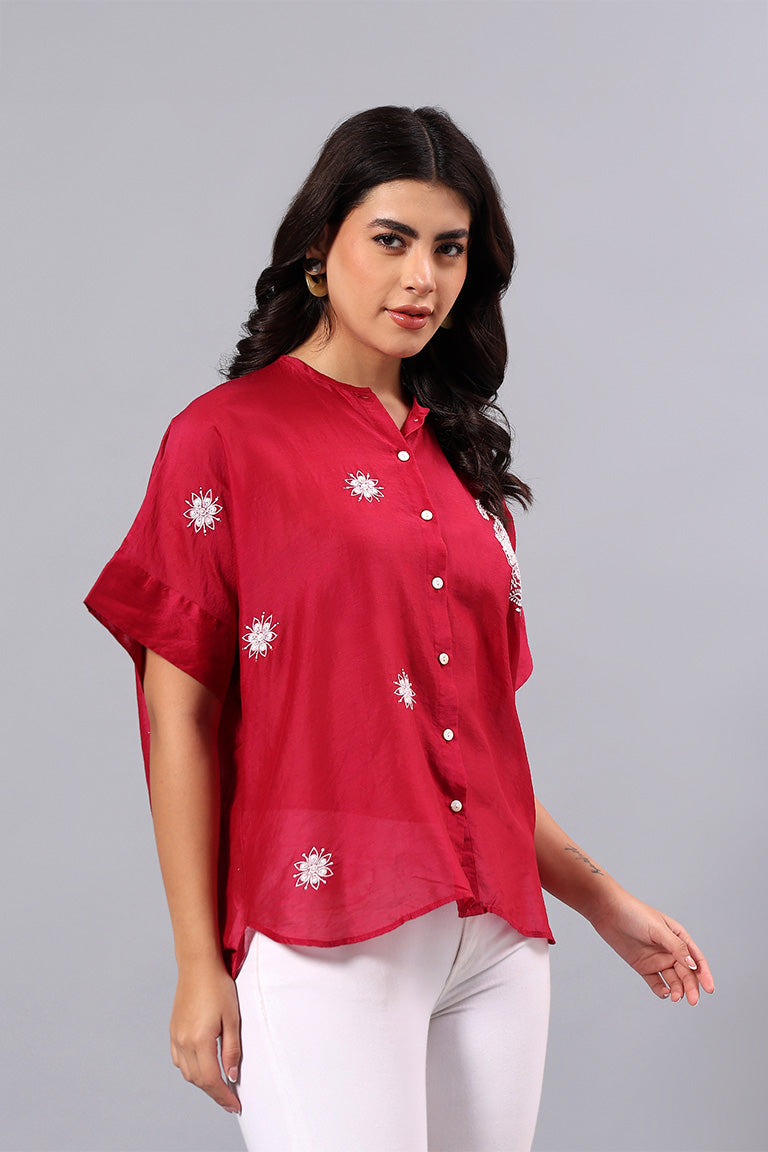 Shirt w/h back Cowl | Samaas | Chikankari | Cotton Silk (Chanderi)