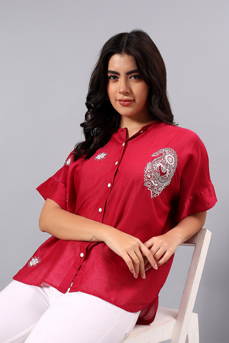 Shirt w/h back Cowl | Samaas | Chikankari | Cotton Silk (Chanderi)