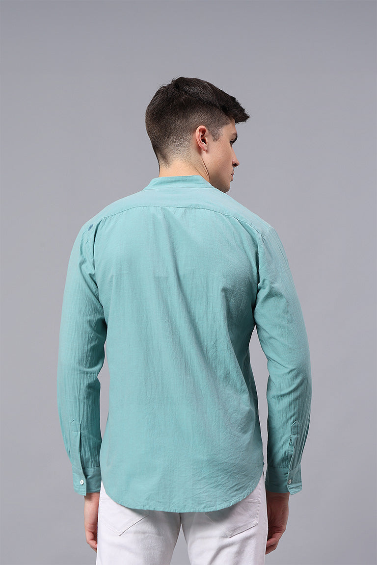 Mandarin Collar Shirt | Visheshan | Chikankari | Cotton Chambray