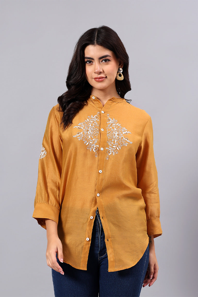 Shirt | Mandala | Chikankari | Cotton Silk(Chanderi)