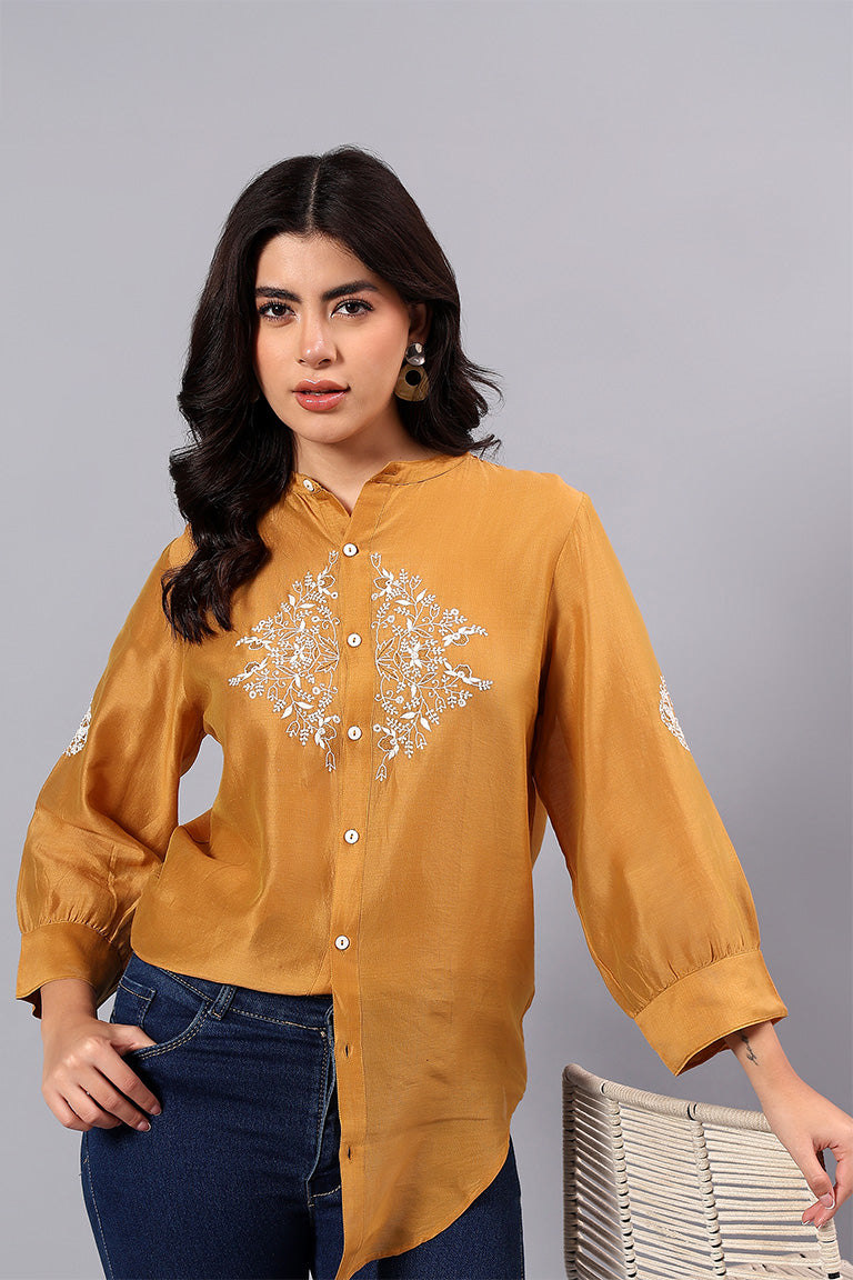 Shirt | Mandala | Chikankari | Cotton Silk(Chanderi)