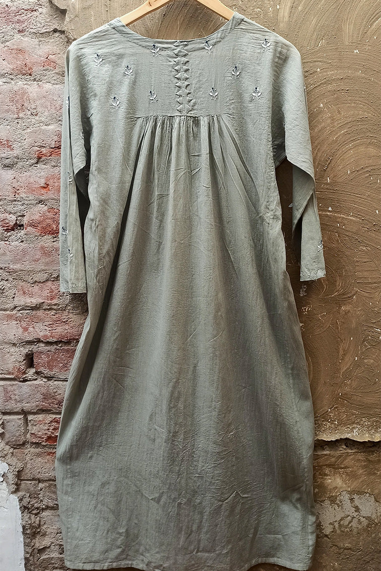 Akhota Chikankari Round-Neck Gathered Long Tunic