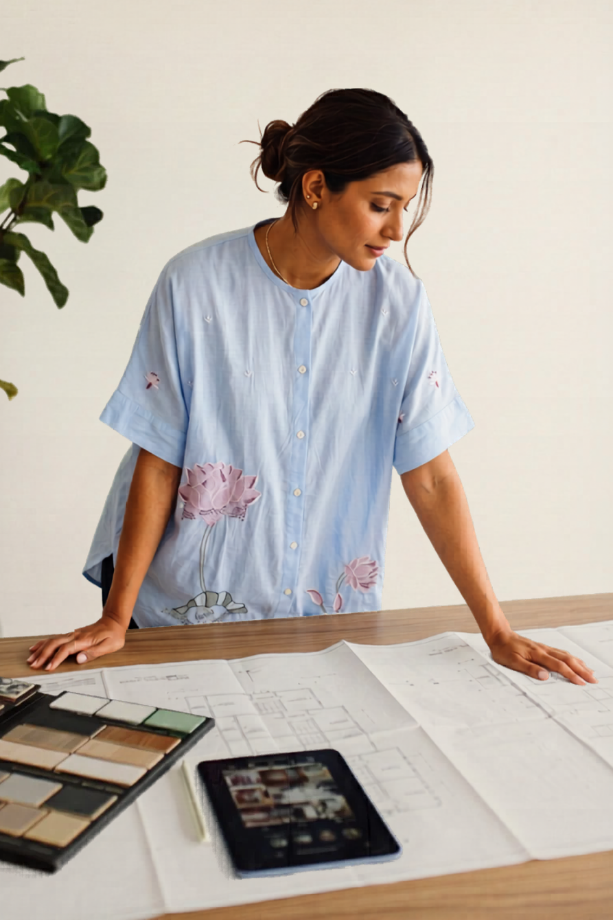 Paribhasha handcrafted Chikankari back cowl Shirt